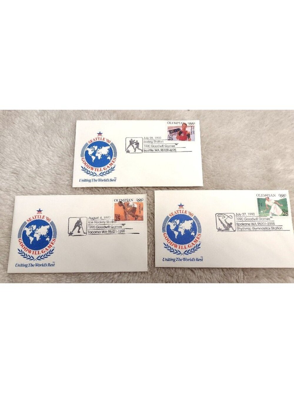 Goodwill Games 1990 Seattle Washington Set of 3 Stamps & Envelopes Unused